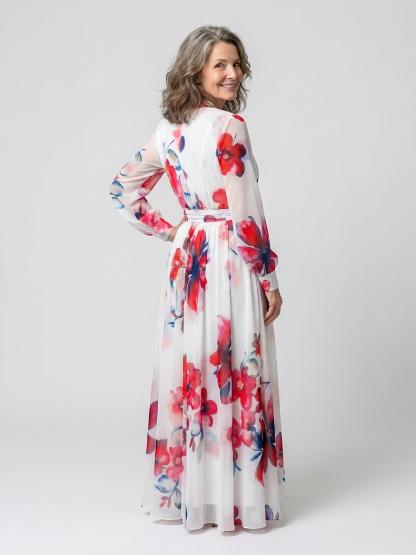 Lillian | Vestido Maxi Cruzado Floral de Manga Larga
