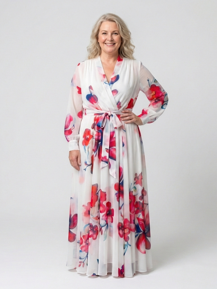 Lillian | Vestido Maxi Cruzado Floral de Manga Larga