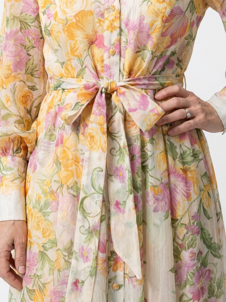 Cressida | Vestido Maxi Floral Semitransparente de Manga Larga
