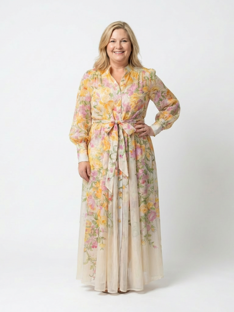 Cressida | Vestido Maxi Floral Semitransparente de Manga Larga