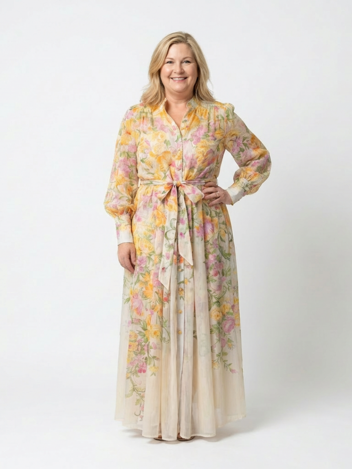 Cressida | Vestido Maxi Floral Semitransparente de Manga Larga