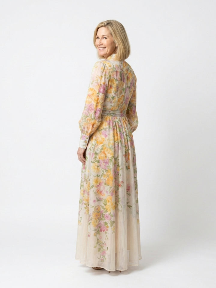 Cressida | Vestido Maxi Floral Semitransparente de Manga Larga