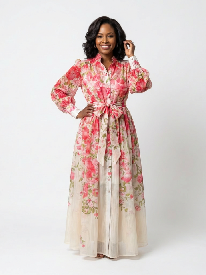 Cressida | Vestido Maxi Floral Semitransparente de Manga Larga