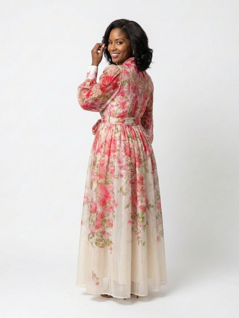 Cressida | Vestido Maxi Floral Semitransparente de Manga Larga