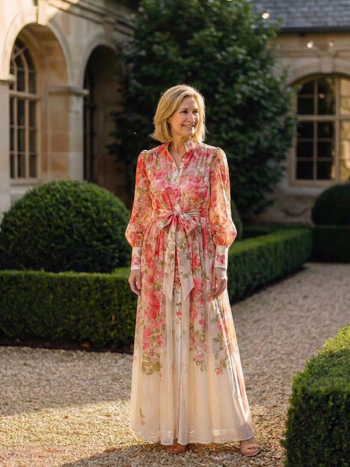 Cressida | Vestido Maxi Floral Semitransparente de Manga Larga