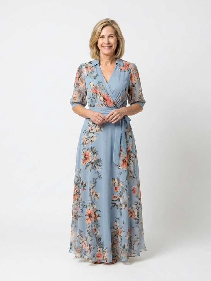 Elowen | Vestido Maxi Cruzado Floral de Cuello en V