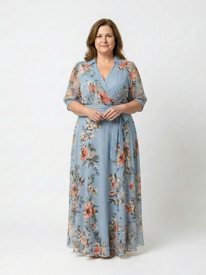 Elowen | Vestido Maxi Cruzado Floral de Cuello en V