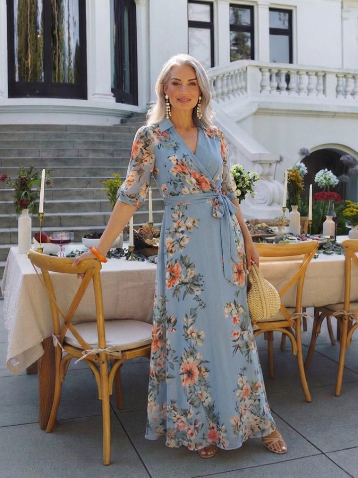 Elowen | Vestido Maxi Cruzado Floral de Cuello en V