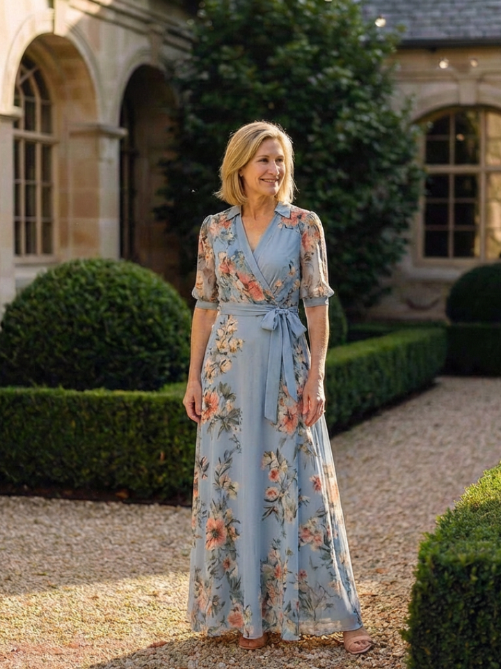 Elowen | Vestido Maxi Cruzado Floral de Cuello en V