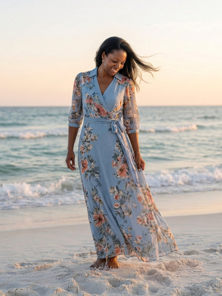 Elowen | Vestido Maxi Cruzado Floral de Cuello en V